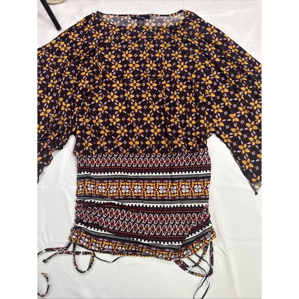 Style & Co Petite Blouse PM Floral Boho Border Print Tie Hem Top